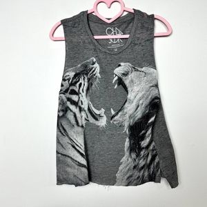 Chaser NWT Tiger Face Off Scoop Neck Sleeveless Muscle Tee Streaky Gray Medium